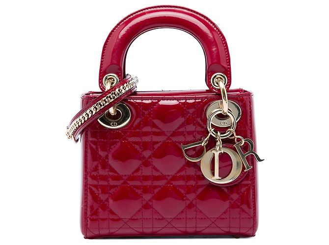 Dior Red Mini Patent Cannage Lady Dior Rouge Bordeaux