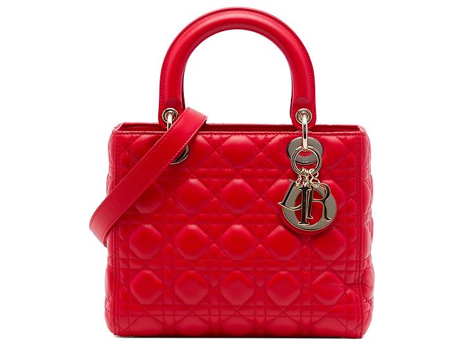 Autre Marque Dior Red Medium Lambskin Cannage Lady Dior Rosso