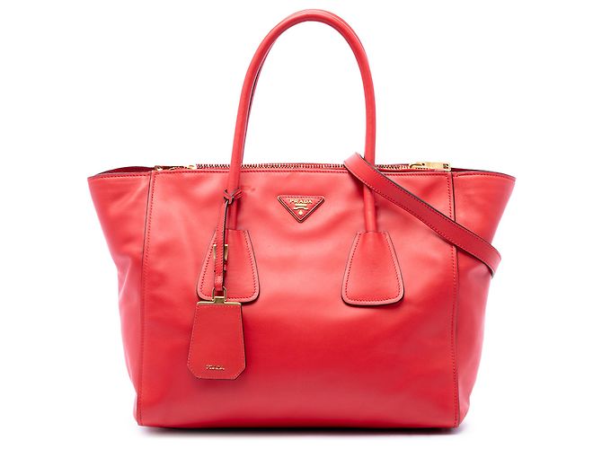 Borsa Satchel Prada Red Glace Calf Twin Pocket Double Handle Rosso