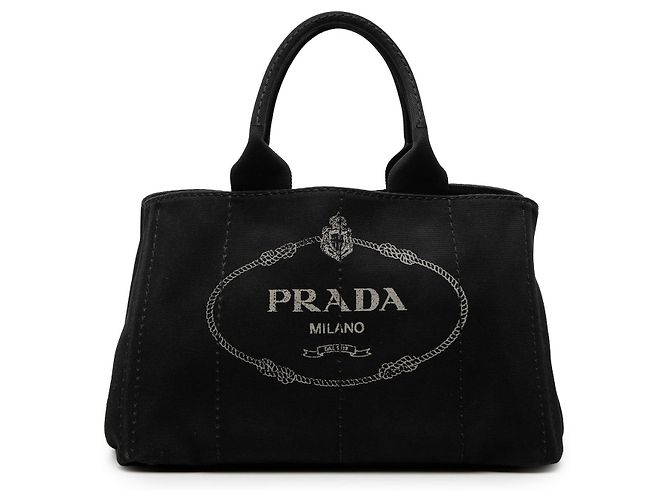 Borsa Tote Prada in tela Canapa logo nera Nero