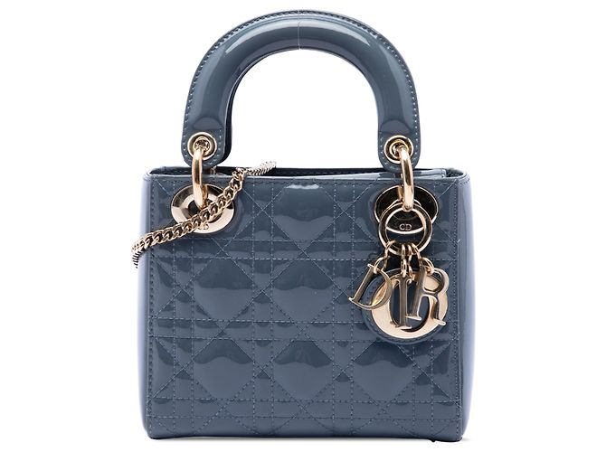 Dior Gray Mini Patent Cannage Lady Dior Marron Gris anthracite