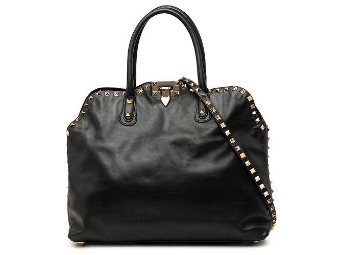 Borsa Valentino Rockstud Dome in pelle nera con doppio manico Nero