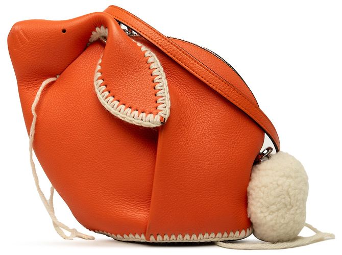 LOEWE Mini Bolsa Tiracolo Bunny em Pele de Bezerro Costurada Laranja