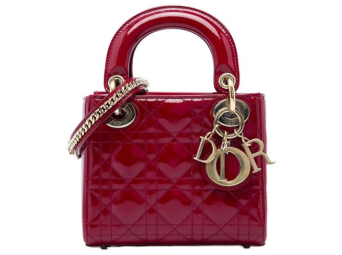 Dior Red Mini Patent Cannage Lady Dior Rouge Bordeaux