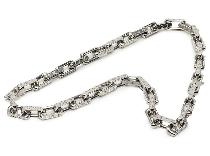 Collar de cadena Monogram en acero inoxidable plateado Louis Vuitton Plata