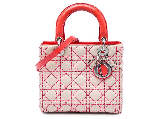 Autre Marque Dior Beige Medium Lambskin Cannage Stitched Lady Dior Rose Rouge