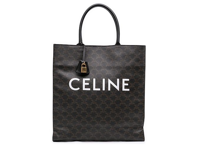 Céline Celine Cabas Vertical Tote em tela revestida Triomphe marrom Large Castanho escuro