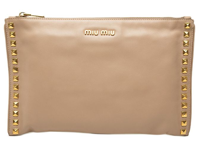 Miu Miu beige Leder-Clutch mit Nieten