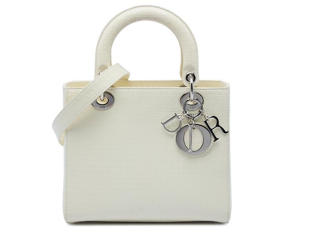 Autre Marque Dior White Medium Patent Microcannage Lady Dior Weiß Roh