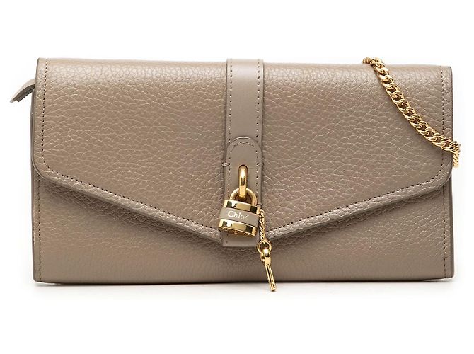 Cartera con cadena Aby Chloé de piel de becerro granulada marrón Castaño Gris pardo