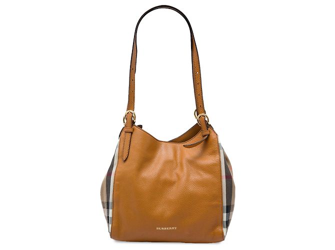 mala Burberry Canterbury Small em couro de bezerro castanho e lona House Check Marrom Caramelo