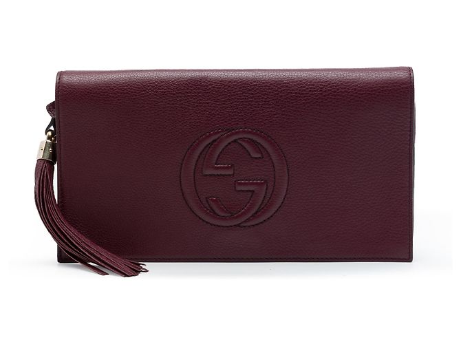 Clutch Gucci Soho Disco de piel de becerro roja Burdeos