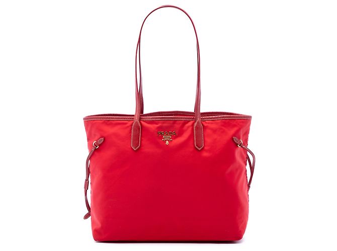 Prada Red Saffiano Trimmed Tessuto Tote