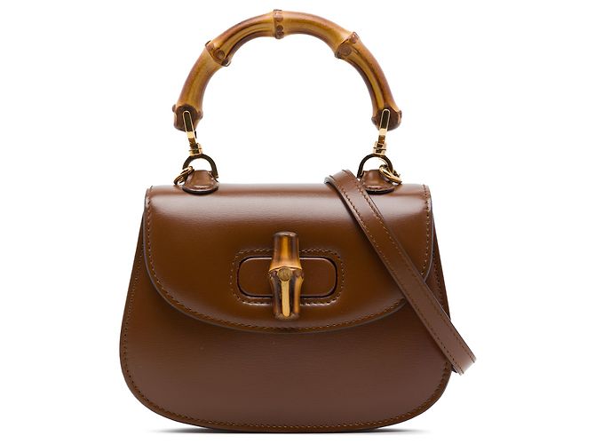Bamboo Borsa Mini 1947 in vitello marrone con manico in bambù Gucci