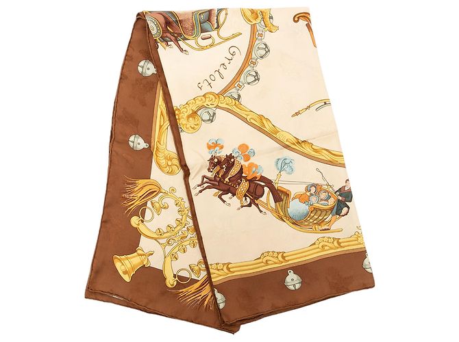 Pañuelo de seda Hermès Beige Plumes Et Grelots 90