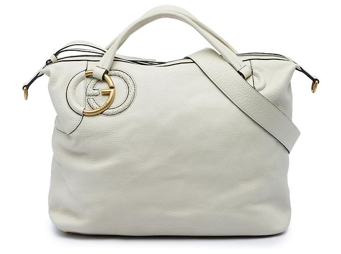 Borsa Satchel Gucci in pelle bianca e twill Bianco Crudo