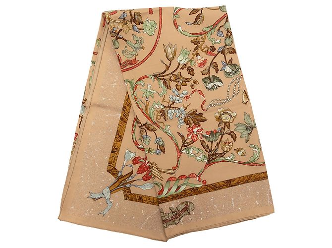 Lenço de seda Hermès Brown Pierres D Orient Et D Occident 90 Marrom Castanho claro