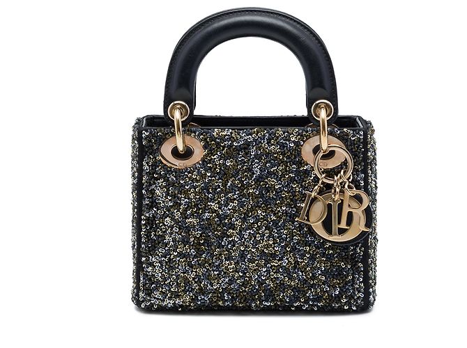 Mini Lady Dior en satin noir avec sequins Dior