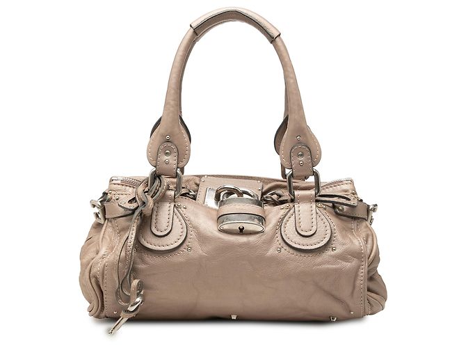 Borsa a mano Chloé Paddington Medium in pelle marrone Taupe