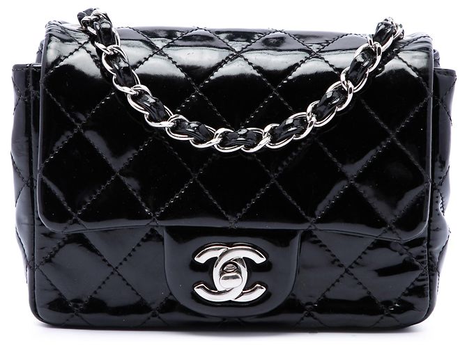 Chanel Black Mini Square Classic Patent Single Flap Noir