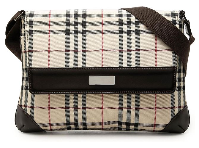 Bolsa Tiracolo Burberry Beige House Check Canvas com Aba Bege