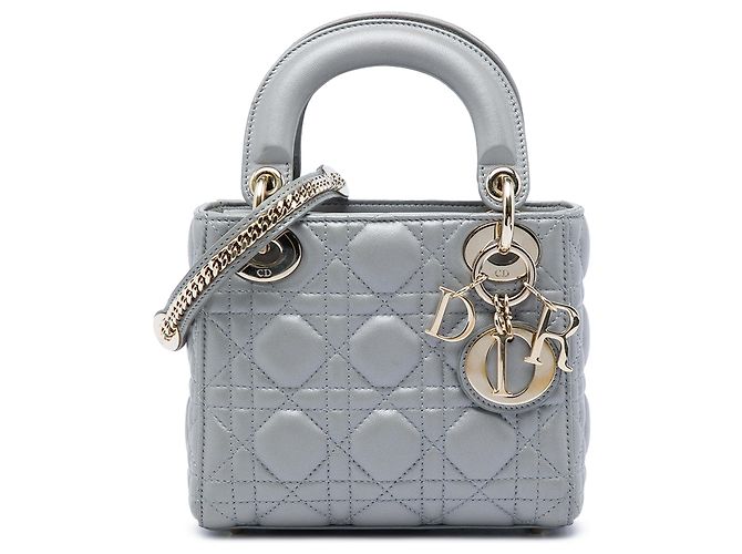 Dior Gray Mini Lambskin Cannage Lady Dior Marron