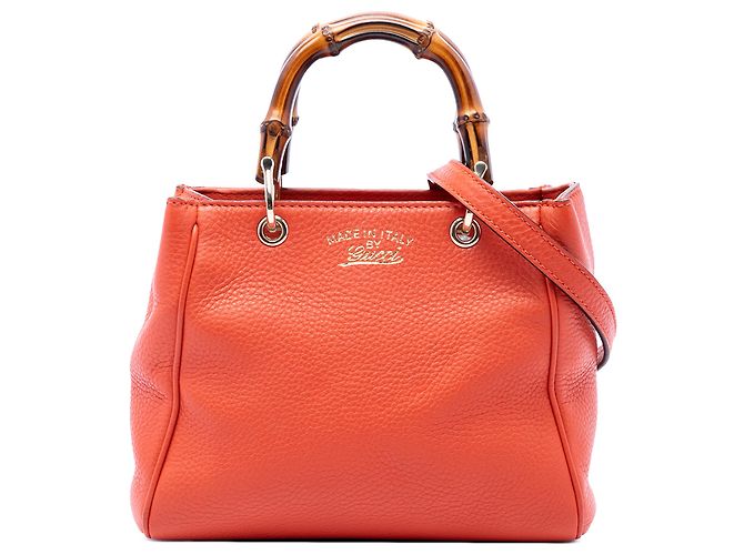 Gucci Orange Mini Calfskin Bamboo Shopper Satchel