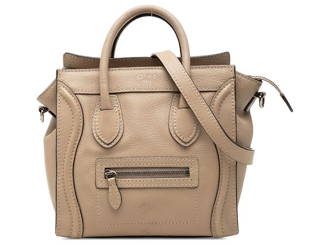 Céline mala Nano Luggage em couro bege Celine