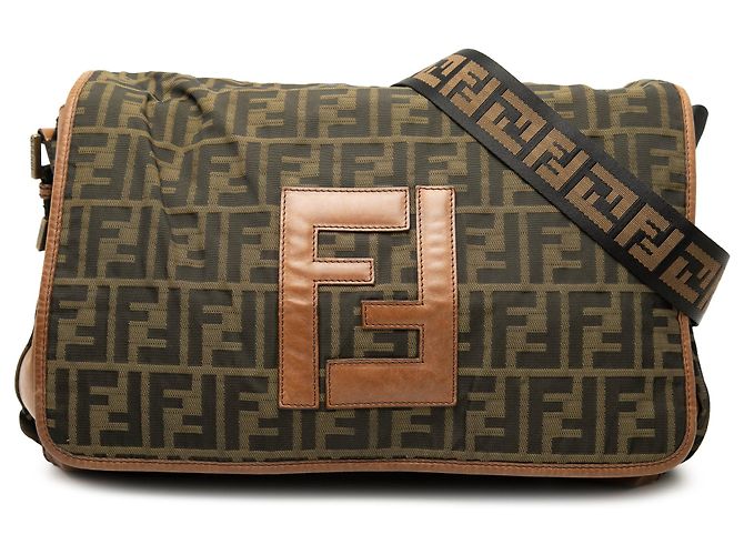 Sac messager Fendi Brown Zucca Canvas FF Marron