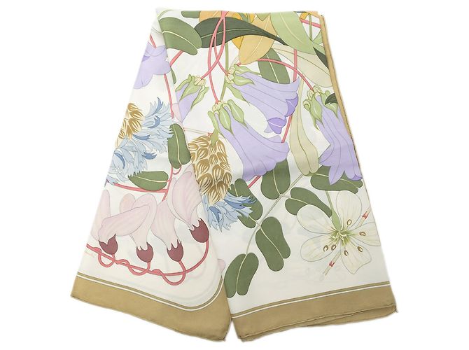 Lenço de seda Hermès White Flora Graeca 90 Branco Fora de branco