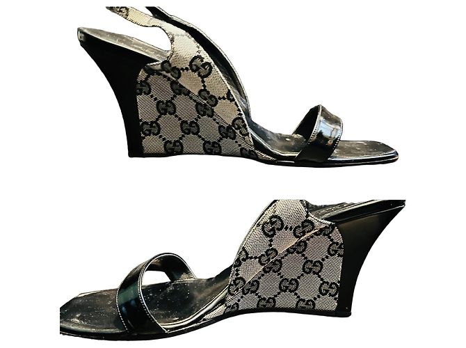 Sandali con zeppa Gucci GG Supreme Monogram Nero Grigio