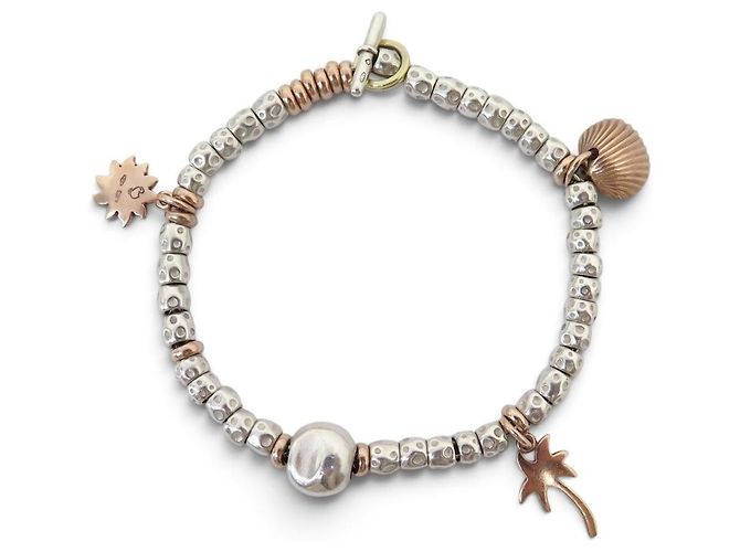 NUOVO BRACCIALE DODO POMELLATO GRANELLI ARGENTO 925 & ORO ROSA 9K CHARMS BANGLE