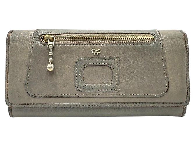 Autre Marque Anya Hindmarch Leder-Langbrieftasche Grün Khaki