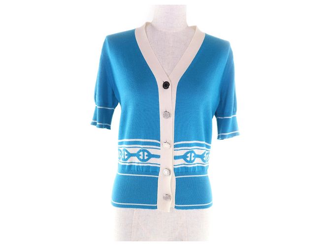 Cardigã Hermès 38 em cashmere e seda Prata Branco Azul