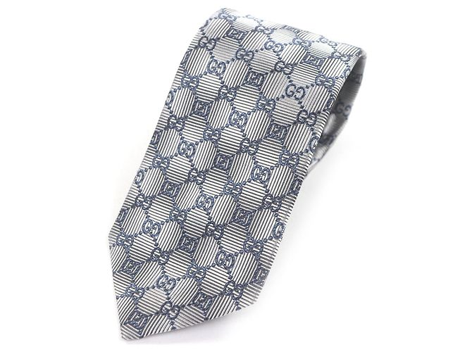 Cravatta in seta Gucci logo GG Argento Blu navy