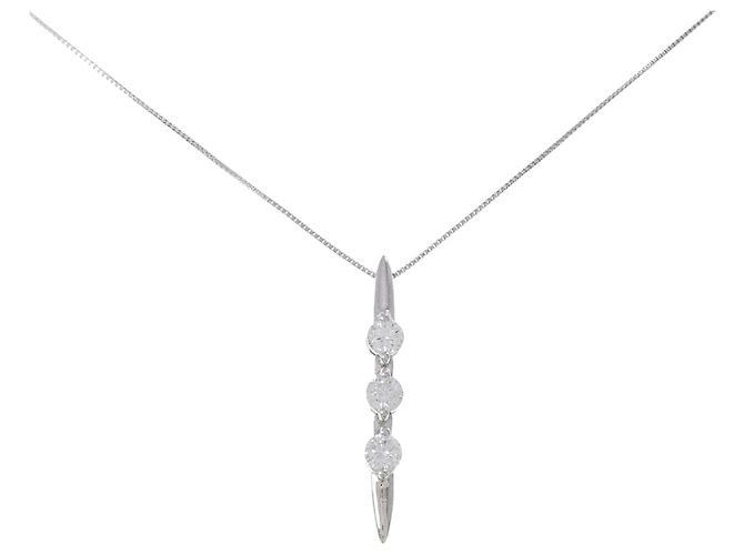 Autre Marque Three Stone Diamond Halskette 2way Pt900 Pt850 Silber