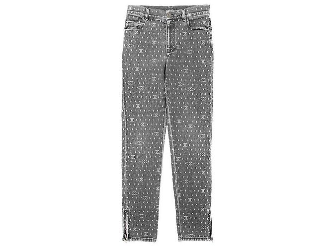 Chanel Signature Logo Dot Stretch Denim Jeans Schwarz