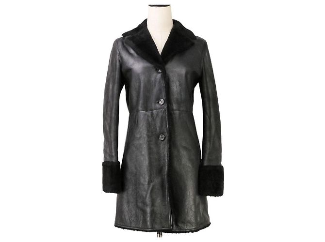 Jil Sander Shearling Long Coat Black