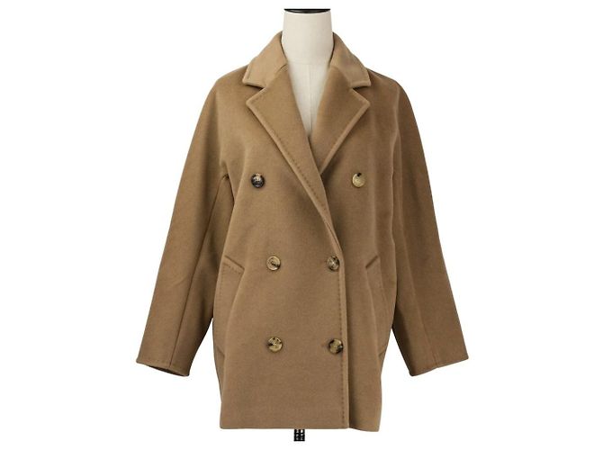 Max Mara REBUS Wool Cashmere Blend Short Coat Beige Camel