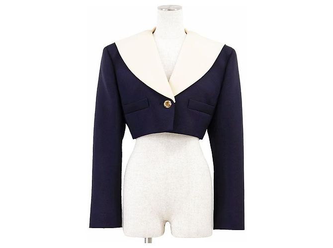 Miu Miu Virgin Wool Tailored Jacket Blue Cream Navy blue