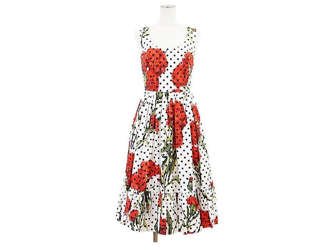 Dolce & Gabbana Dolce&Gabbana plissiertes Baumwollkleid Weiß Rot