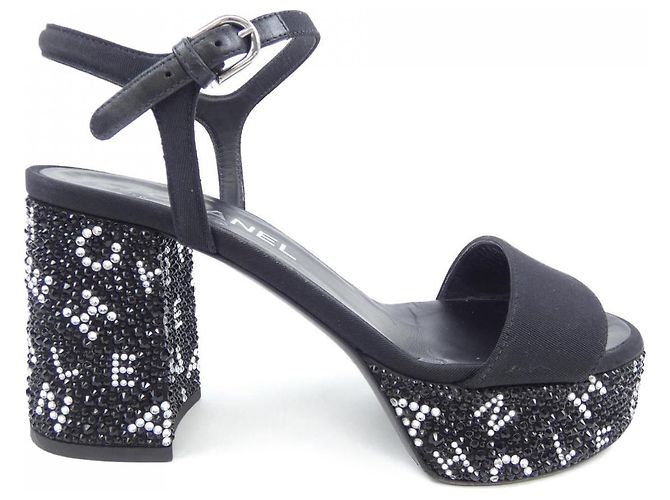 Chanel Grogram Strass Sandals Black