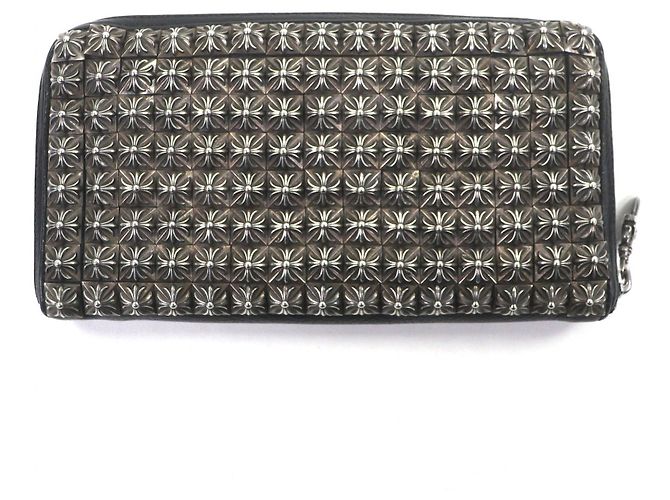 CHROME HEARTS Leather Long Wallet Black Silvery