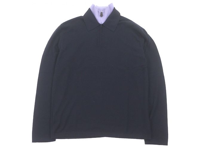 Hermès Kaschmir-Strickware Docking-Design Half-Zip L Blau Lila Marineblau