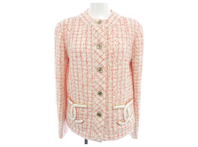 Chanel LOOK39 Collarless Jacket White Red