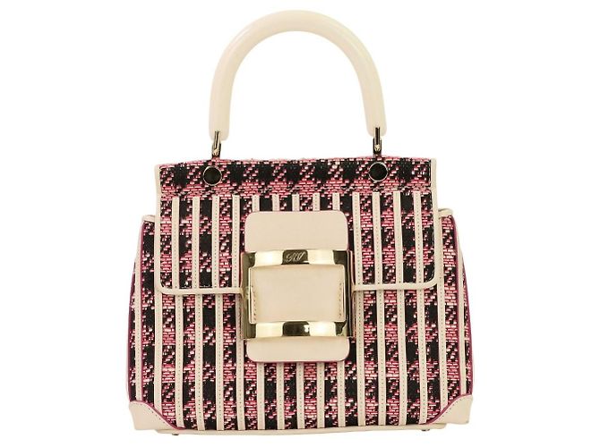 Bolsa 2way em couro e tweed Roger Vivier Rosa