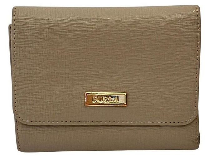 Furla Leather Trifold Compact Wallet Brown