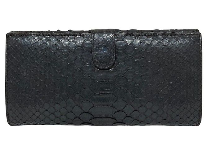 Portafoglio lungo Bottega Veneta in pitone Marrone Nero