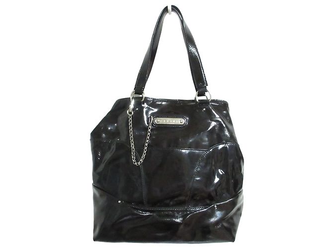 Céline Celine Enameled Chain Tote Bag Schwarz