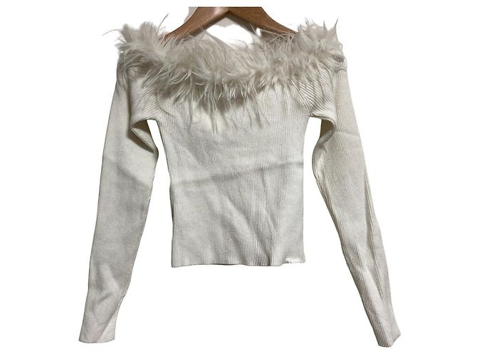 Autre Marque Snidel Pullover in maglia docking con ecopelliccia e spalle scoperte Bianco